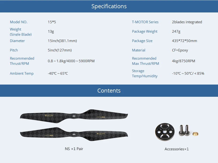 T-motor Multirotor Carbon Fiber 3rd Gen Ultra Light Propellers NS Series NS14*4.8 NS15*5 NS16*5.4 NS16*6.1 NS18*6 NS20*6.2 Prop 21