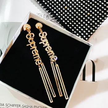 

FYUAN Fashion Letter Rhinestone Drop Earrings for Women 2020 Long Tassel Crystal Dangle Earrings Party Jewelry Gifts