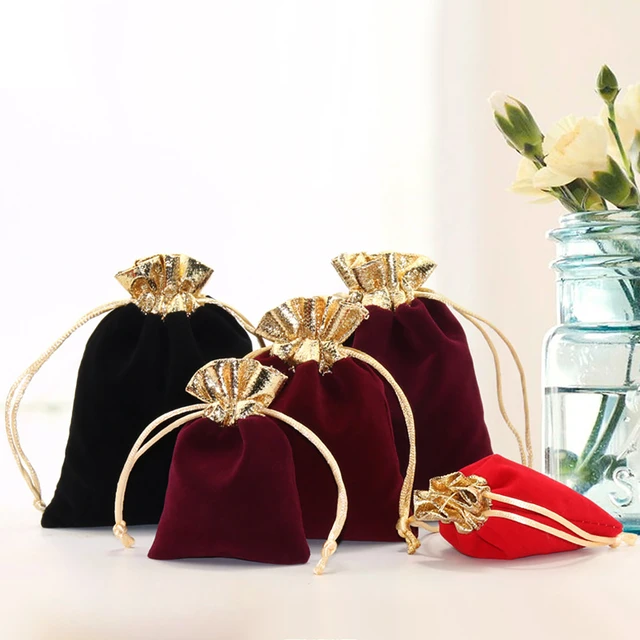 Wine Red Velvet Drawstring Bag For Wedding Favour, Jewellery