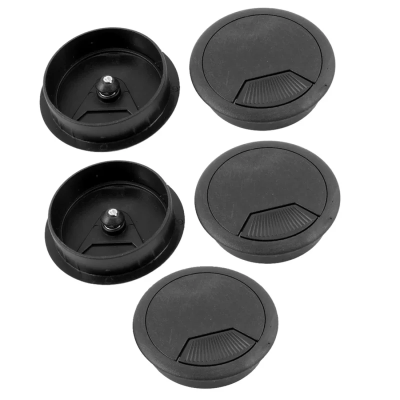 

Fashion-Black 60mm Round Grommet Cable Hole Cover for Computer Desk 5 Pcs