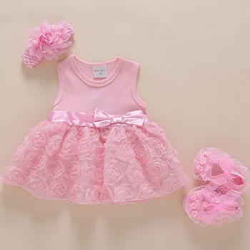

New Born Baby Girls Infant Dress Clothes Summer Kids Party Birthday Outfits 1-2 Years Shoes Set Christening Gown Baby Jurk Zomer