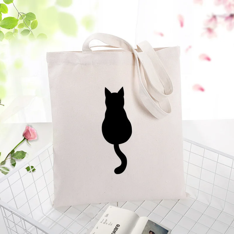 Кошка Холст сумка на заказ Печать Логотип Сумка текст DIY ежедневное использование Экологичные многоразовые хозяйственные сумки переработка