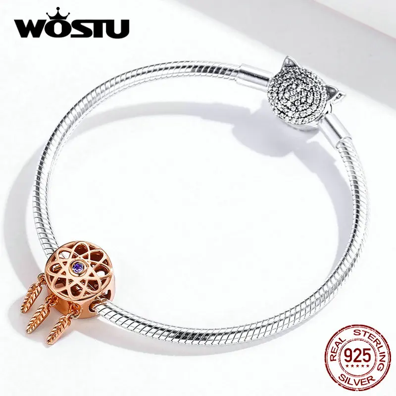 WOSTU, 925 пробы, серебряный, Ловец снов, шарм, розовое золото, бусины, подходят к оригинальному браслету, кулон, свадебные ювелирные изделия, изготовление CQC330-C