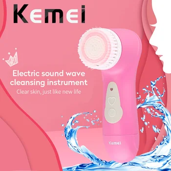

kemei rechargeable face brush cleaner electric ultrasonic cleanser limpiador facial cleansing brush brosse visage washable
