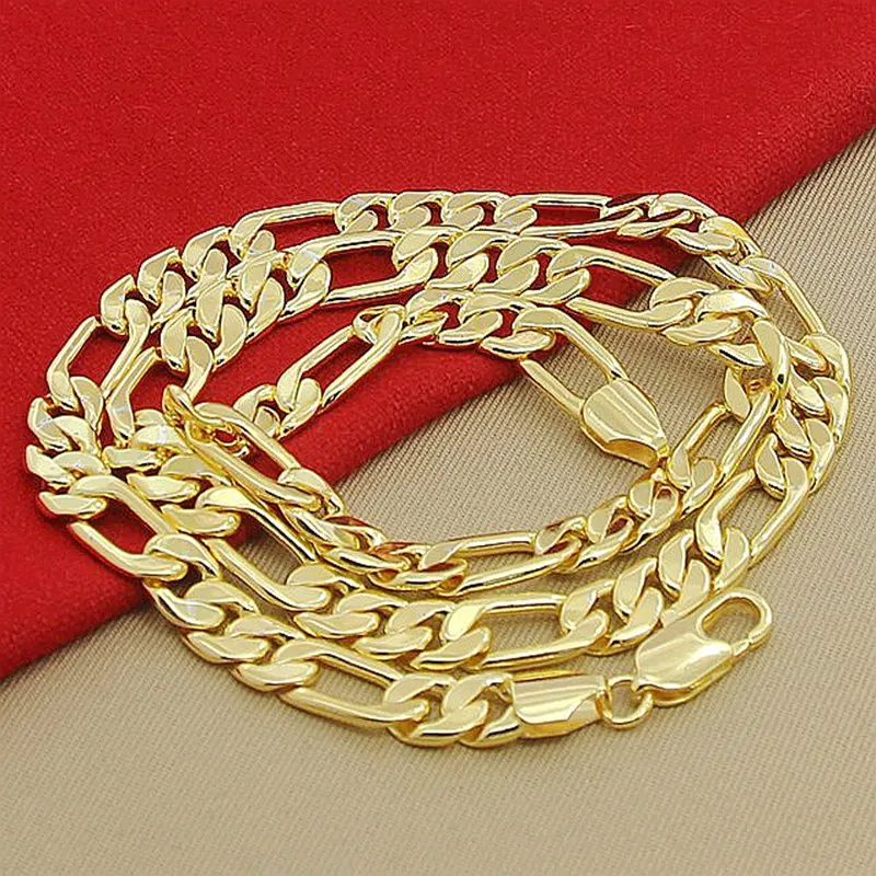 High Quality Men's 8mm 24'' 60cm Gold Necklace 24k Yellow Color Figaro Chain For Male Luxury Jewelry | Украшения и