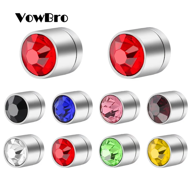 

VowBro 1 Pair Stainless Steel Ear Studs Earrings Silver Round Shaped with Blue Red Black Zircornia Earrings Women Men Earrings