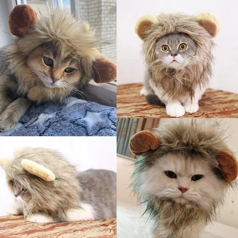 Забавный милый костюм для кошек парик Львиной гривы шапочка шляпа и собак одежда