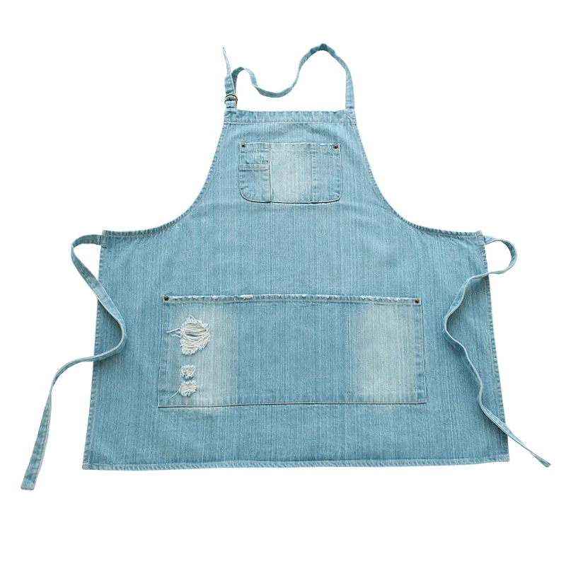 Professiona Korean Adjustable 100% Cotton Denim Apron Kitchen Aprons For Woman Adult Baking Smock Chef Cafe Unisex Jeans Apron
