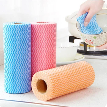 

New 25PCS/Roll Kitchen Multipurpose Environmental Protection Non-Woven Cleaning Cloth Towel Scouring Pad Disposable Tearable Rag