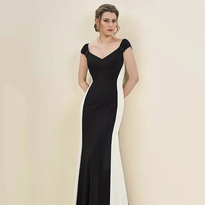 

Eightree Sweetheart Neck Two-tone Dress Mother of the Bride Dresses Cap Sleeves with Beaded Detailing Mermaid Long Dress Mother