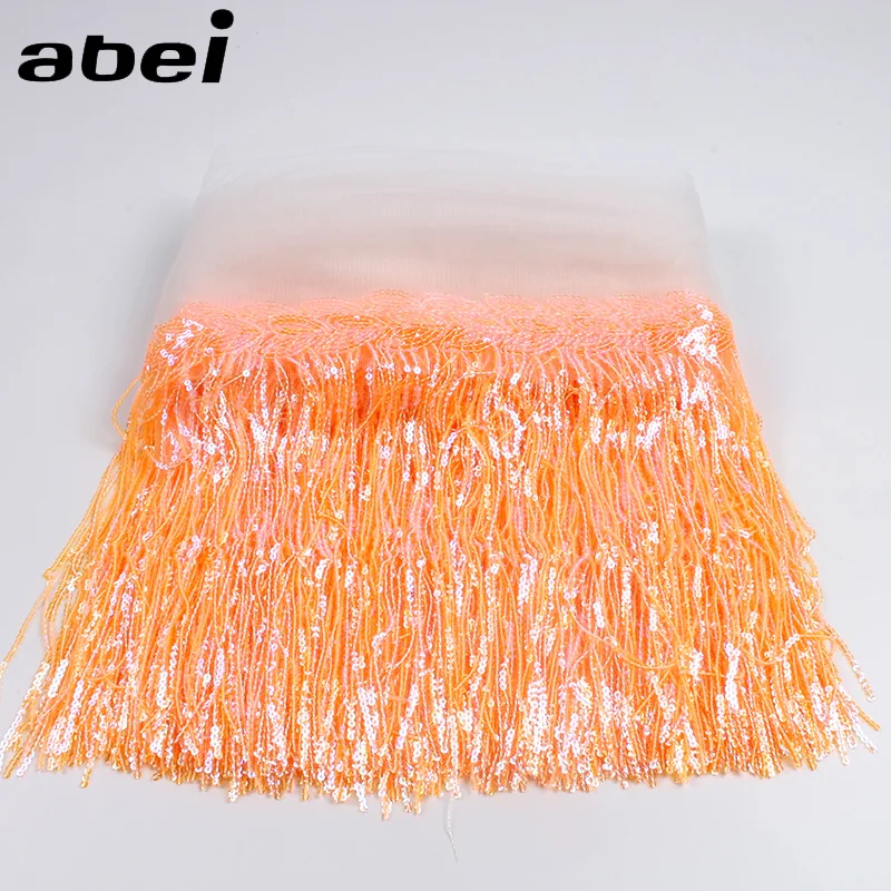 32cm 2yard Shining Mesh Fabric Lace Fringe Sequins Paillette Tassel Ribbon DIY Wedding Party Dance Dress Sewing Accessories