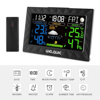 

New LCD Display Weather Station Wireless Barometer In/Outdoor Temperature Humidity Tester Weather Forecaster Snooze Alarm Clock