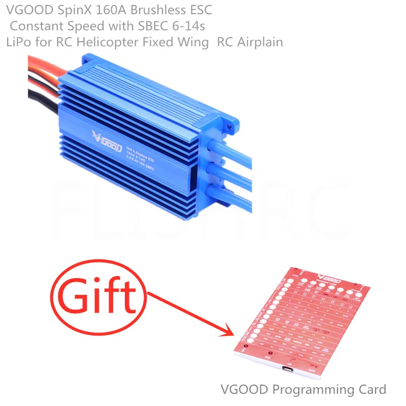 

VGOOD SpinX 160A Brushless ESC Constant Speed with SBEC 6-14s LiPo for RC Helicopter Fixed Wing RC Airplain