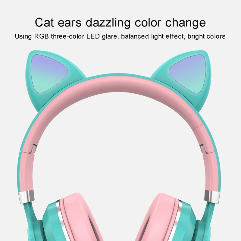 Bluetooth 5 0 Cat Ear Headphones LED Light Up Noise Cancelling Adults Kids Girl Headset Support TF Card