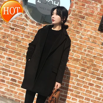 

Coat Black Women Wool Blend Single Button Cashmere Jacket Elegant Ladies Coats