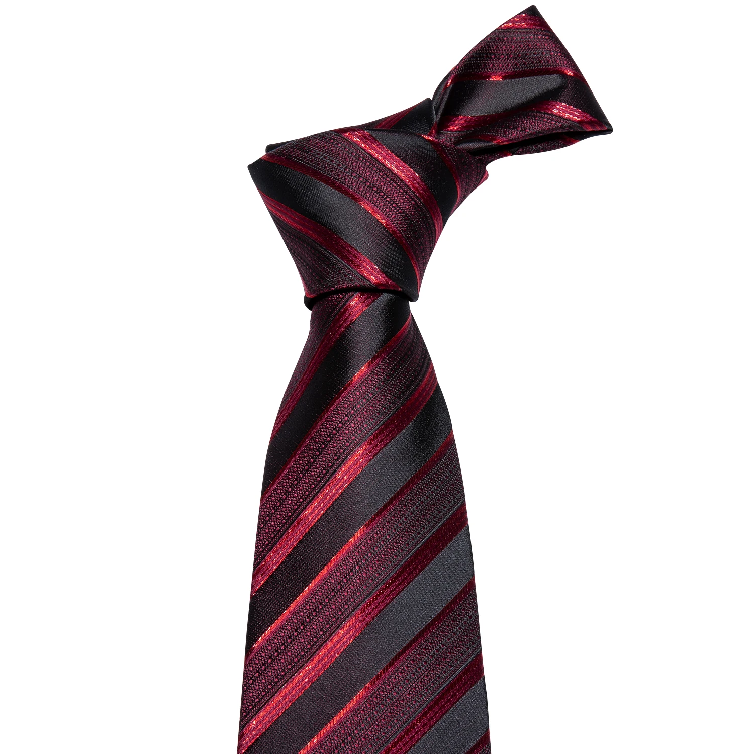 Barry.wang New Red Men Wedding Tie Handkerchief Cufflinks Boutonniere Set Striped Silk Neck Ties For Men Gifts Fahsion Desingers