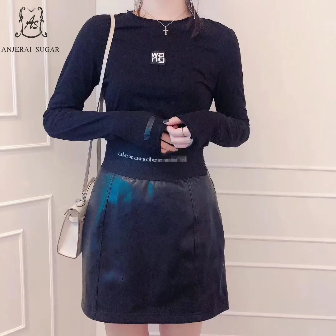 Осенние юбки из искусственной кожи, женские сексуальные тонкие черные юбки с высокой талией и эластичным принтом на молнии сбоку, кожаные женские короткие трапециевидные мини-юбки