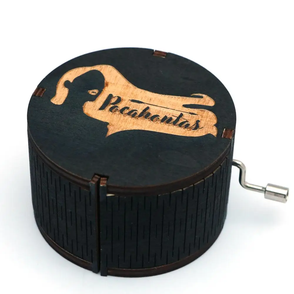 Antique Carved Gift Box Wooden Cylindrical Hand-Cranked Music Box Birthday Gift Christmas Gift New Year Gift 3