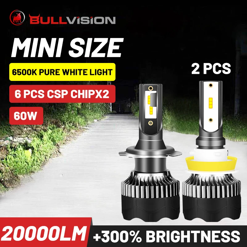 Светодиодные фары Bullvision для авто лампа головных фонарей H4 HB4 H7 HB3 9005 9006 H8 H11 H9 60 Вт