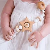 1PC Baby Teether  Pacifier Chain Personalized Beech Star Wooden Clip Geometric Crochet Beads Pacifier Clip Chain Tiny Rod Toys 2