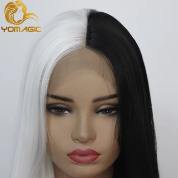 

Yomagic Synthetic Hair Lace Front Wigs Natural Hairline The Half Black And The Half White Color Cos Play Glueless Lace Wigs