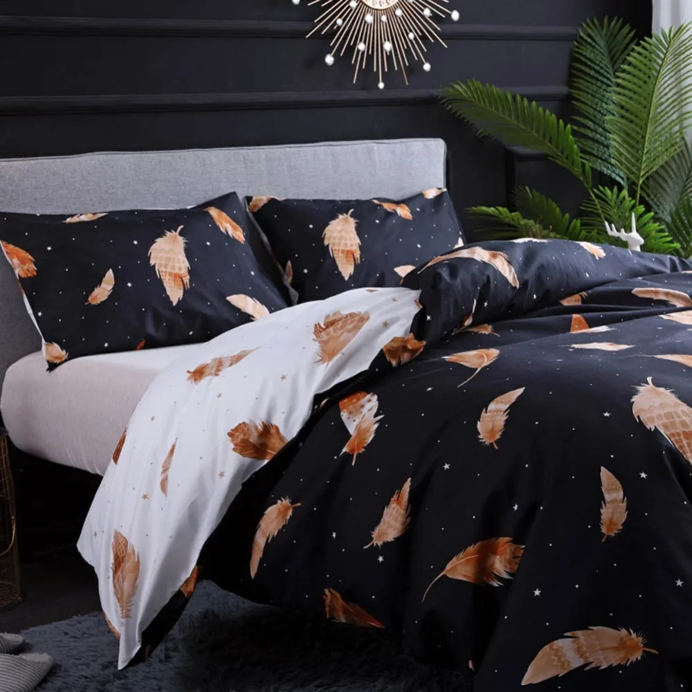 

Svetanya US size Duvet Cover and Pillowcase Microfiber cheap Bedlinen Feather printed Bedding Set Twin Queen King Double Full