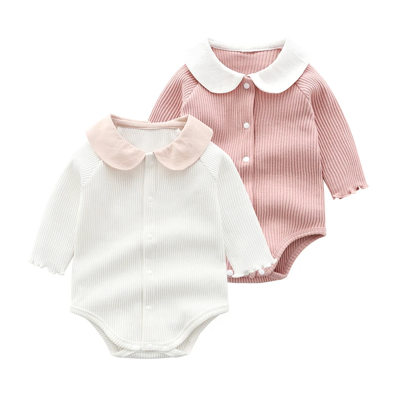 

2020 Spring New Born Infant Baby Girl Ribbed Romper Toddler Clothes One-Piece Solid Jumpsuits Newborn Long Sleeve Outfit Sunsuit