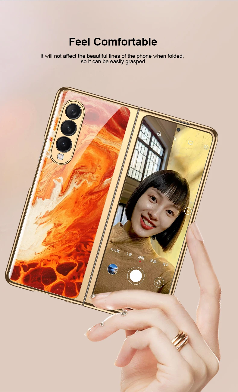 Luxury Plating Tempered Glass Case for Samsung Galaxy Z Fold 3 5G Marble Cases Plastic Frame Hard Glass Cover for Galaxy Z Fold3