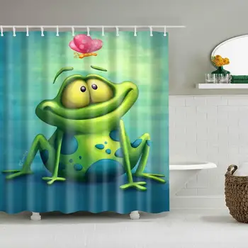 

Animal Shower Curtain Cartoon Frog Green Fashion Bath Accessories with 12 Hooks Waterproof Polyester Fabric Bathroom Decoration