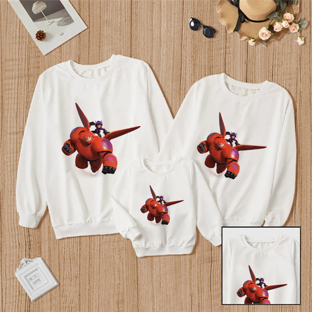 Big Hero 6 Exquisite Print Hoodies Disney Mom And Kids Sweatshirt Aesthetic Versatile Matching Family OutfitsTop Winter Pullover family clothes set Family Matching Outfits