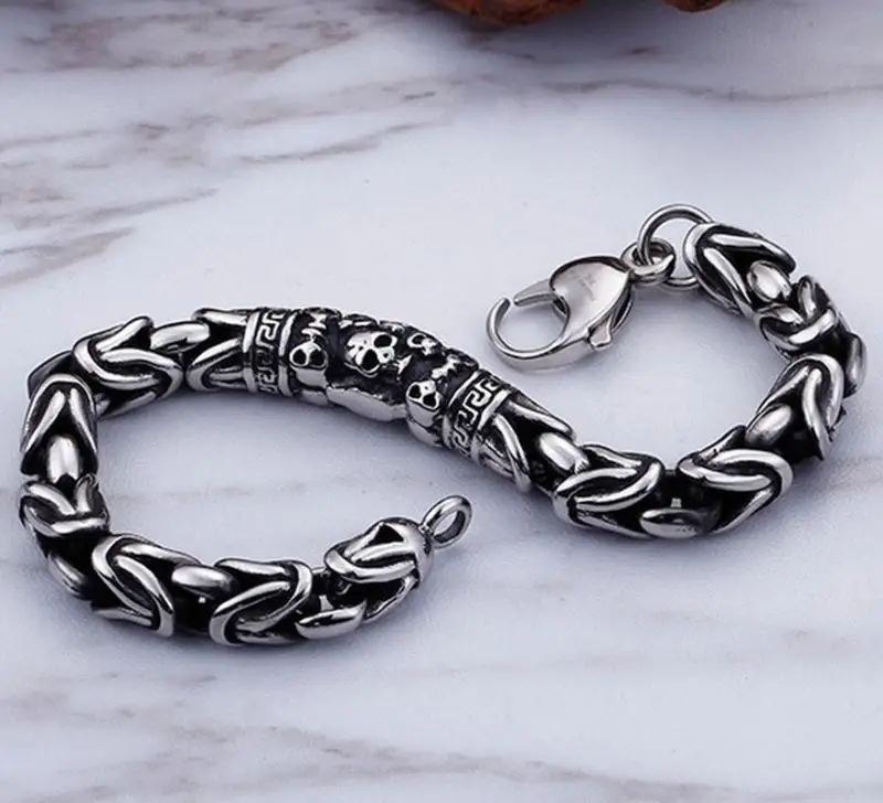 Chain Bracelet Gothic Style Silver Skull Chain Bracelet For Men Rock Party Jewelry