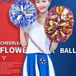 2PCS Plastic Handle Metallic Streamer Pom Poms Game Cheerleading Sports Cheering Flower Ball Cheering Pom Pom Ball For Match