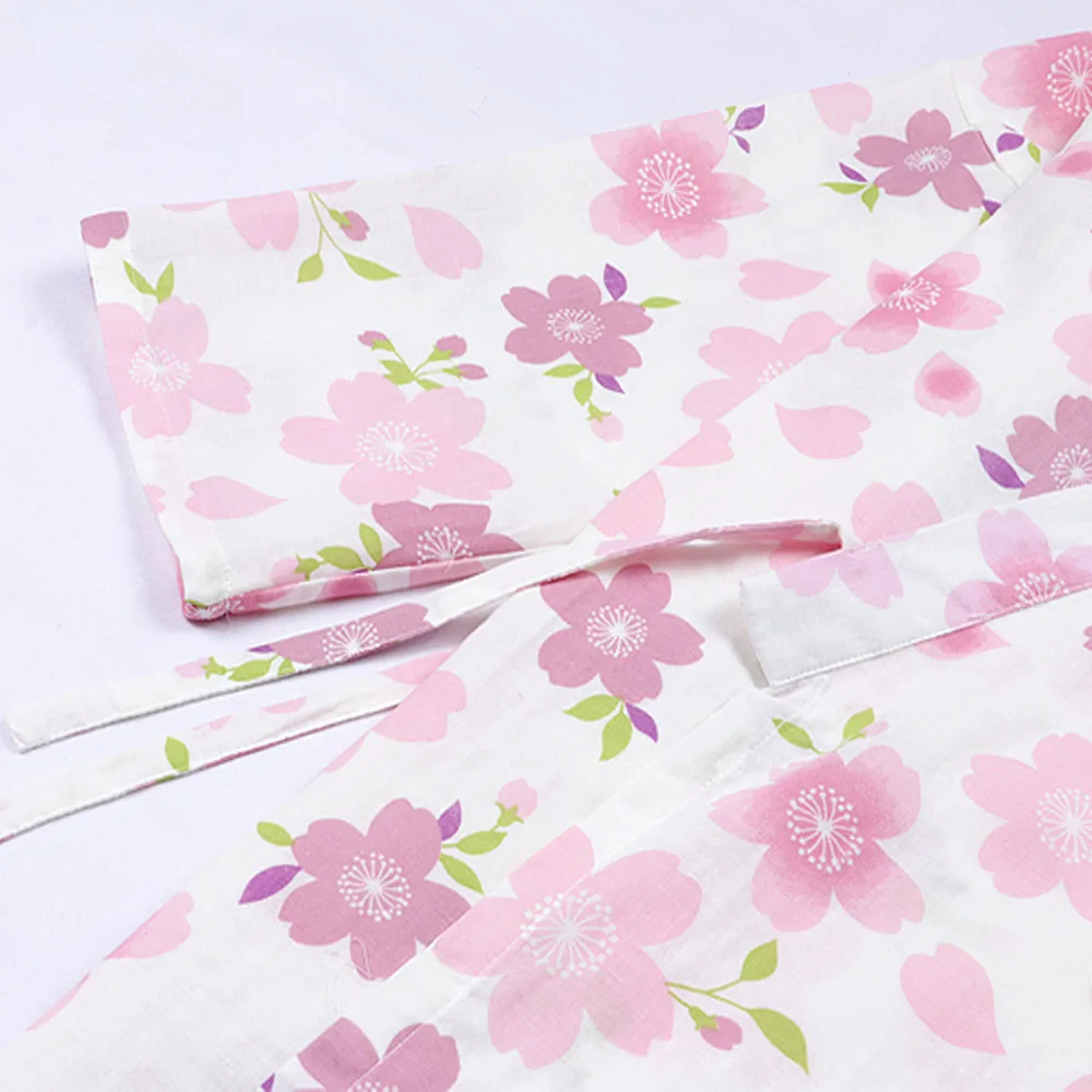Japanese Long Robes Pajamas Women Cherry Blossoms Printed Kimono Cotton Gauze Sweat Steamed Nightgown Tracksuit