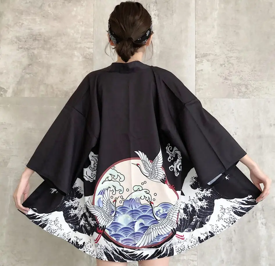 Новинка, кимоно, кардиган, повседневное, половина рукава, свободное Черное женское японское кимоно, плюс женская верхняя одежда - Цвет: style A