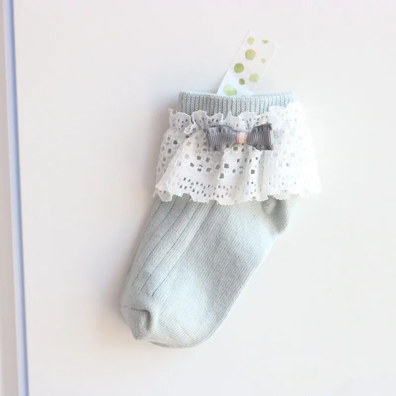 Baby Cotton Socks Girls Lace Ruffled Bowknot Sock Toddler Soft Short Socks Princess Solid Color For Kids 1-5Years