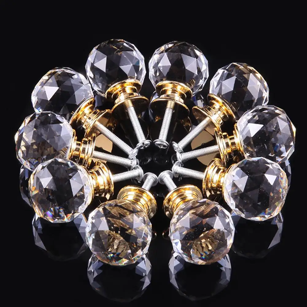 

20/30/40mm Crystal Design Glass Multifunctional Kitchen Cabinet Cupboard Drawer Knob Durable Wardrobe Handle Furniture Hardware
