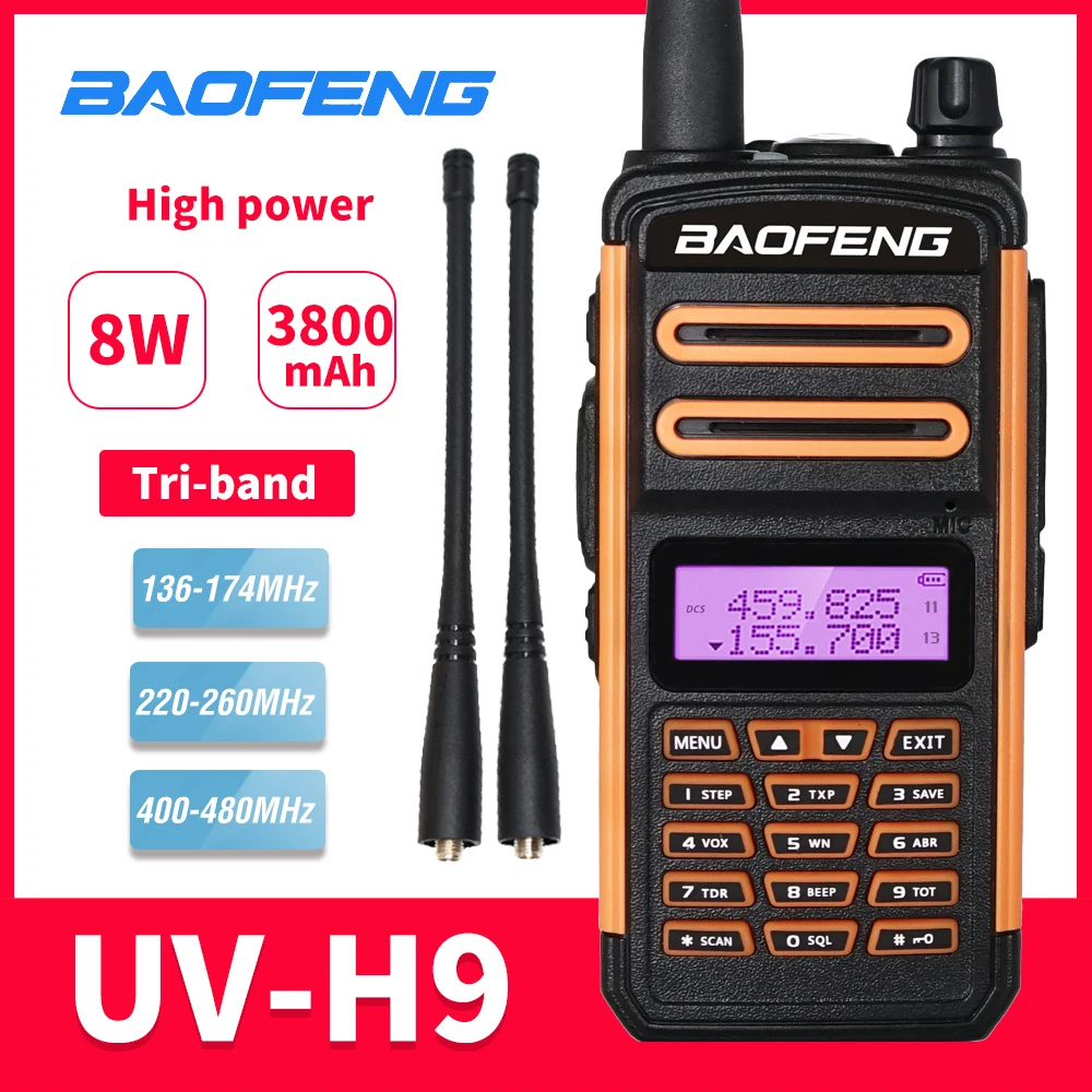 Трехдиапазонная рация BaoFeng 8 Вт высокая мощность 136 174 МГц/220 260 МГц/400 480 МГц fm
