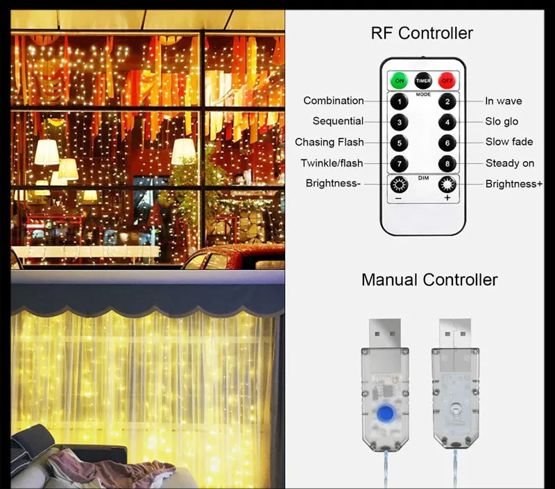 3M/6 м светодиодный светильник для занавесок Рождественский светильник струнный светильник пульт дистанционного управления USB пульт дистанционного управления восемь функций декоративный светильник для спальни