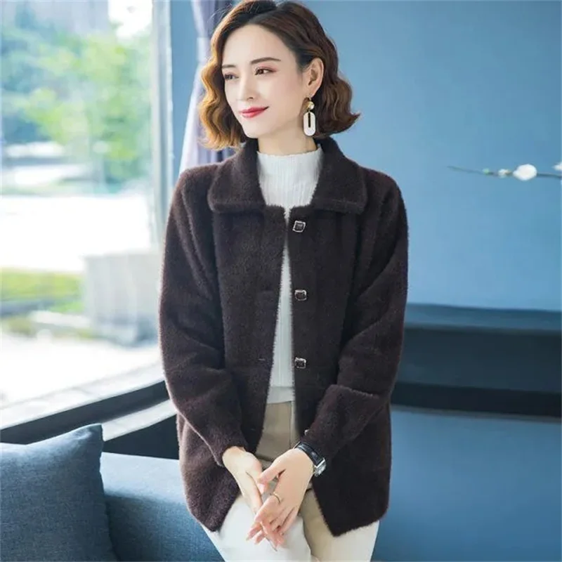 Autumn Winter Mother Wear 2022 Imitation Mink Coat Medium-Sized Middle-Aged ElderlyThickened Woolen Top Women Commut