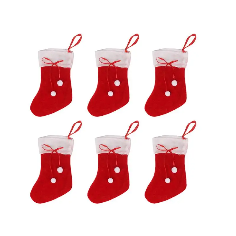 6 Pcs Simple Christmas Stockings Christmas Elements Toys Candy Socks Gifts Bag Christmas Tree Hanging Xmas Decoration