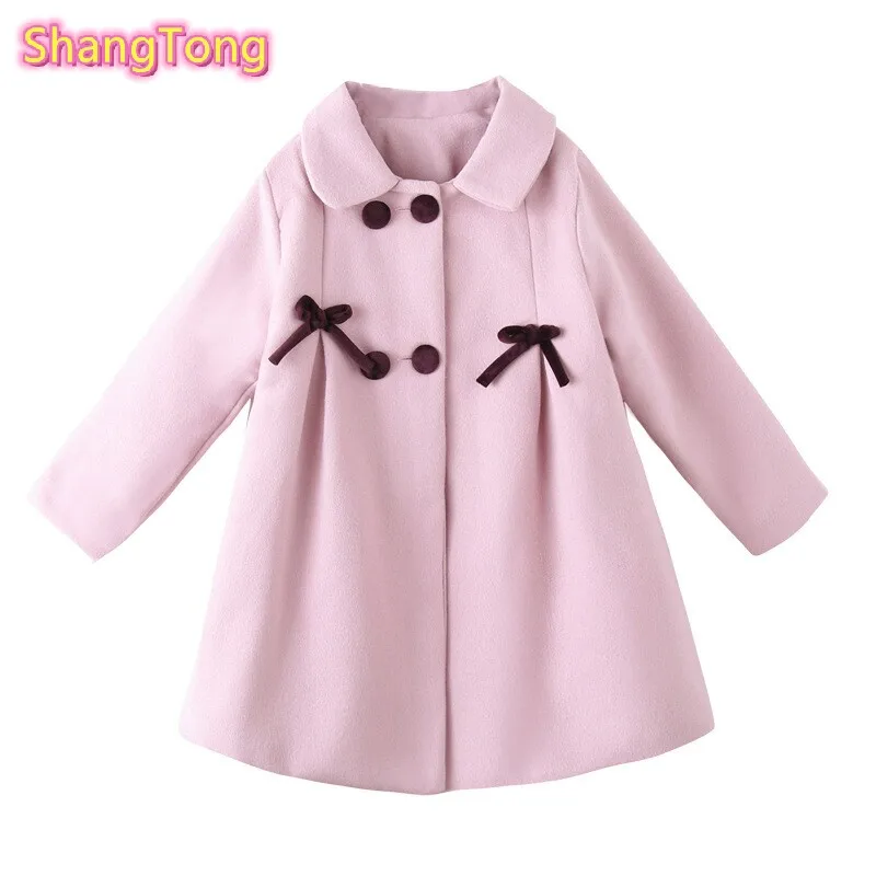 ShangTong/Модная Детская куртка для девочек зимняя одежда с лацканами розового и