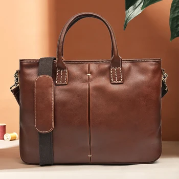 

Men's Leather Handbags Genuine Leather Briefcase For 14" Laptop Vintage Leather Business Bags Shoulder Messenger Bags