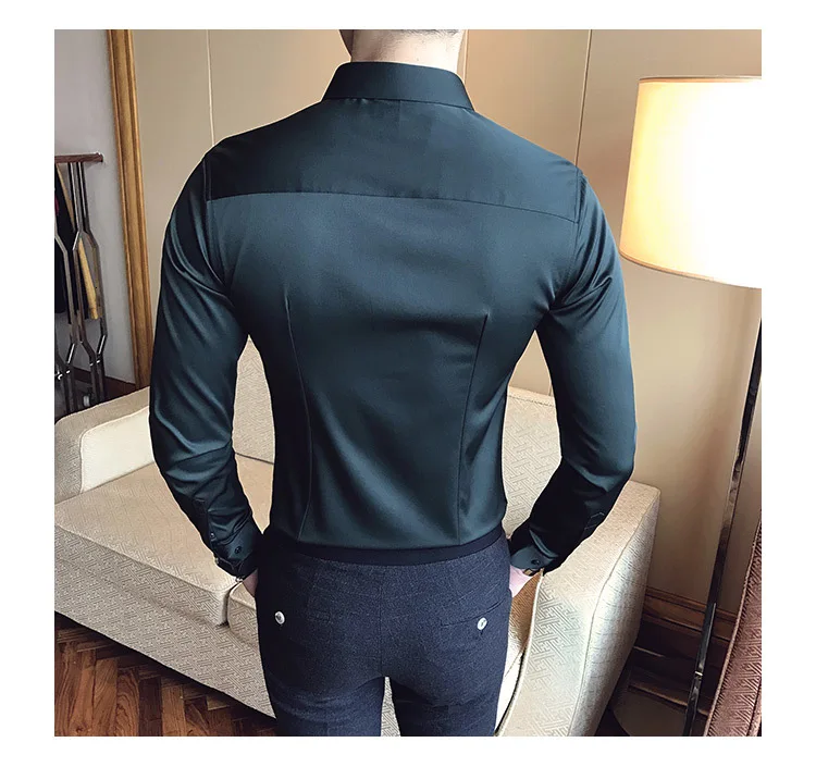 UYUK Spring And Autumn New Men's Solid Color Anti-wrinkle Shirt Trend Lapel Single-breasted British Wind Leisure Homme