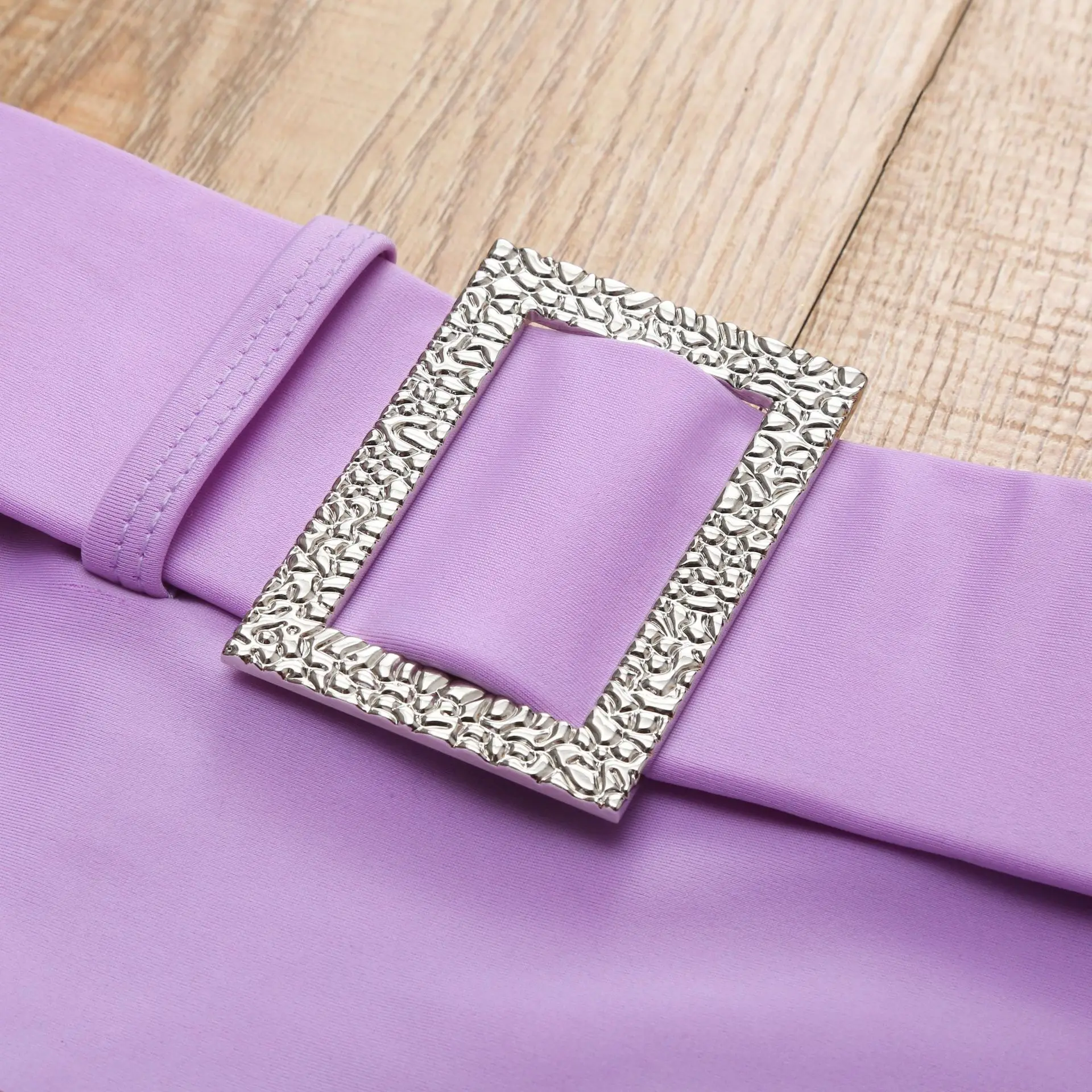 High Waist Bikini Solid Purple High Leg Rhinestone Belt Swimsuit Beach Bathing Suit Swimwear