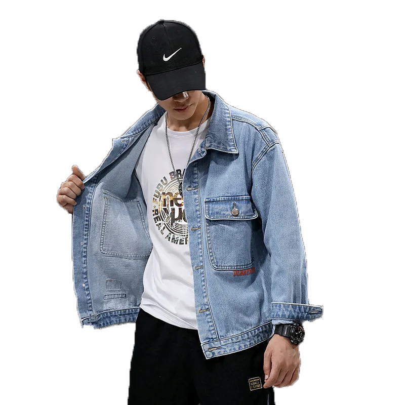 

Mens Denim Jacket Autumn Trendy Mens Loose Jeans Outwear Male Cowboy Coats Streetwear Hip Hop Bomber Jacket