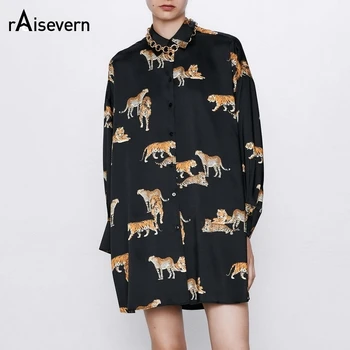 

High Street Vintage Tiger Print Women Blouse Loose Blusas Mujer De Moda 2020 Long Blouse Shirts Oversized Womens Tops Dropship