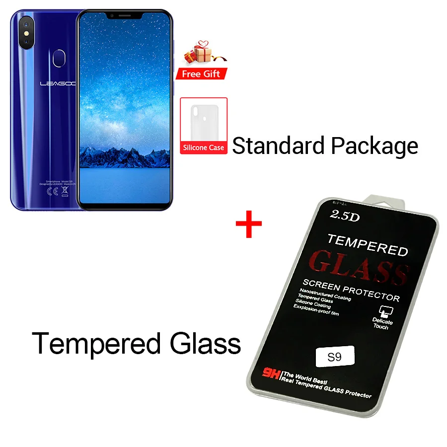 Blue N Temper Glass Leagoo S9 4G LTE u-образный мобильный телефон Android 8,1 MTK6750 Восьмиядерный 5,8" HD+ ips 4 Гб ram 32 Гб rom 13,0 МП отпечаток пальца - Цвет: Blue N Temper Glass