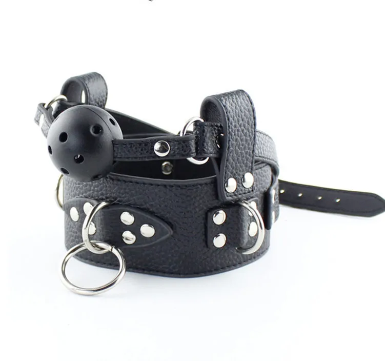 Leather handcuffs with collar and mouth, male and female master, slave
