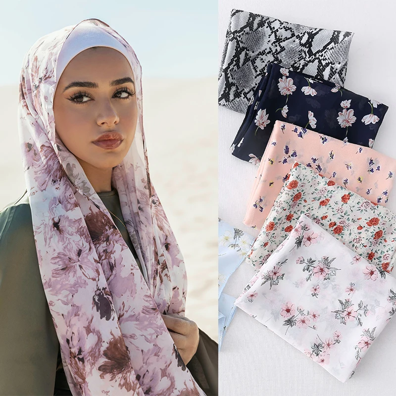 

Floral Printed Chiffon Hijab Scarf Women Long Scarfs Shawl Muslim Hijabs African Headacarf Wraps Turban Islamic Scarves Foulard