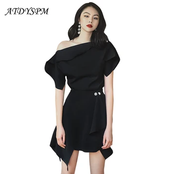 

2020 Fashion European Women Summer Suits New Sexy Off-Shoulder Tops + Loose Irregular Short Skirts Two-Piece Womsn Sets